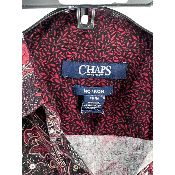 Chaps Women's No Iron Petite Shirt Red Paisley Button-Up Long Sleeve Size PM/M - Picture 3 of 9